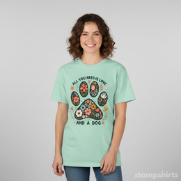 All You Need Is Love and a Dog Paw Floral T-Shirt thumbnail 5