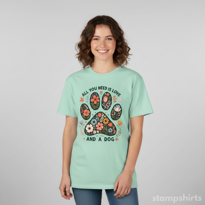 All You Need Is Love and a Dog Paw Floral T-Shirt — image 5 of 6