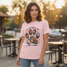 All You Need Is Love and a Dog Paw Floral T-Shirt thumbnail 3