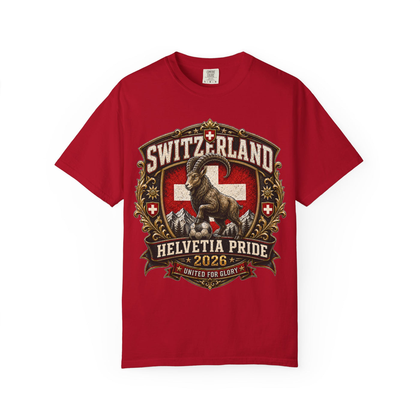 Switzerland Helvetia Pride T‑Shirt – 2026 Swiss Crest Goat image 1