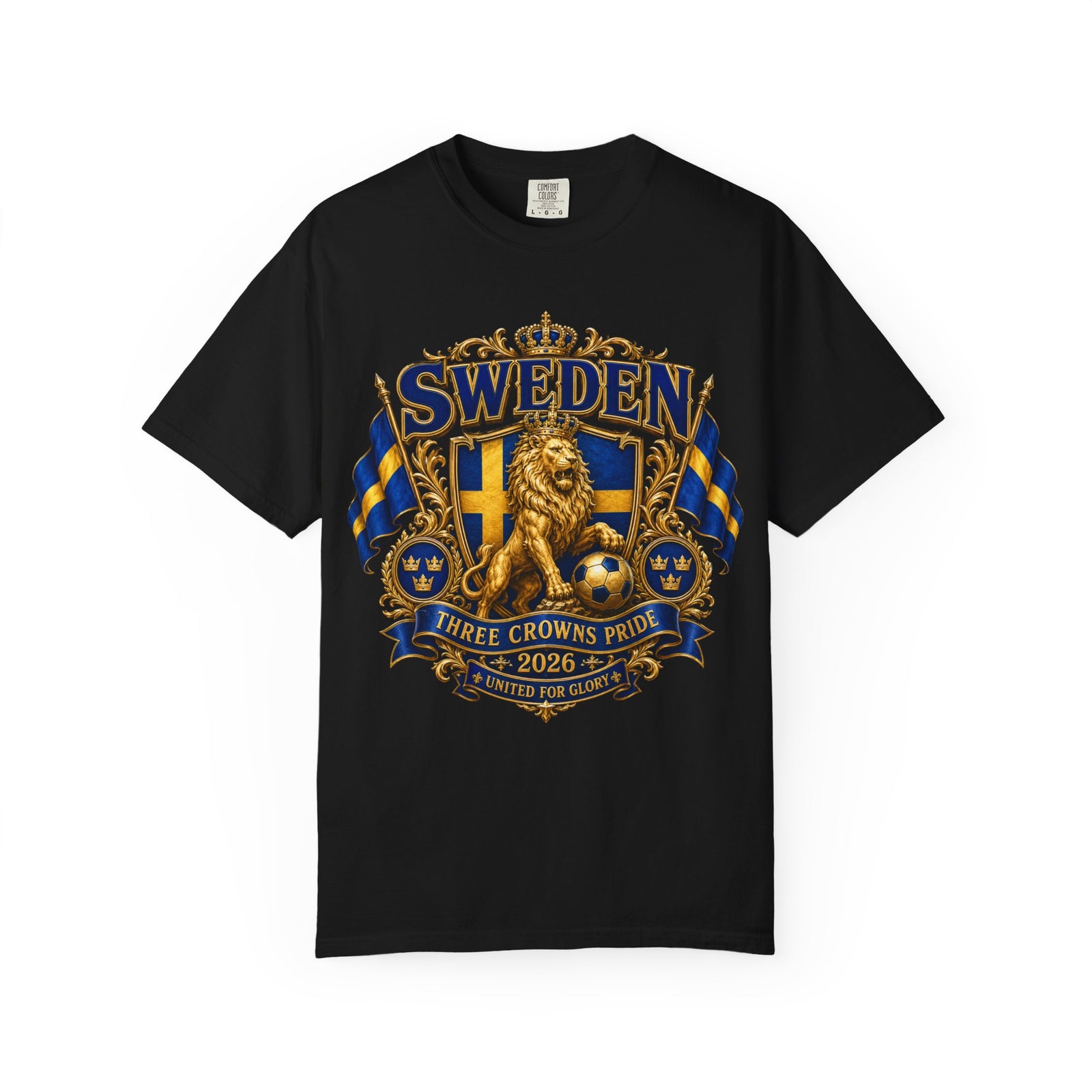 Sweden Lion Crest T-Shirt — Three Crowns Pride Soccer Fan Tee