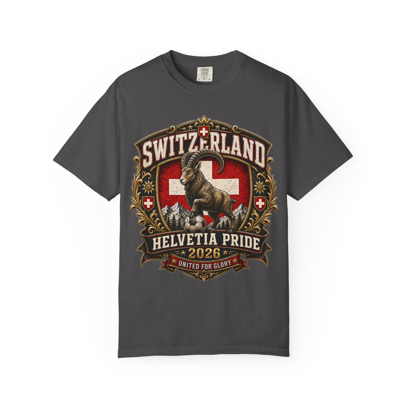 Switzerland Helvetia Pride T‑Shirt – 2026 Swiss Crest Goat image 2