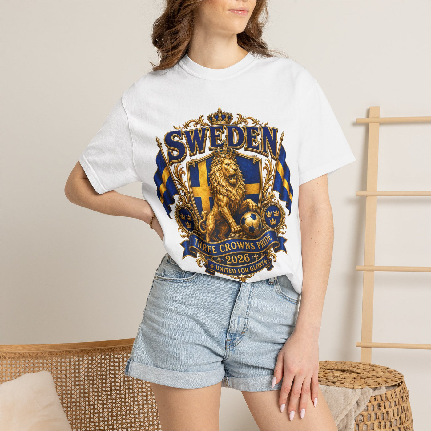 Sweden Lion Crest T-Shirt — Three Crowns Pride Soccer Fan Tee image 7