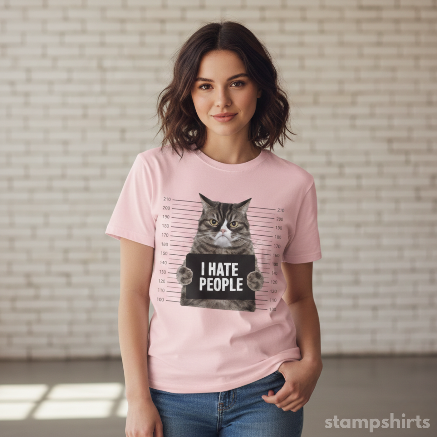 I Hate People Cat Mugshot T-Shirt image 4