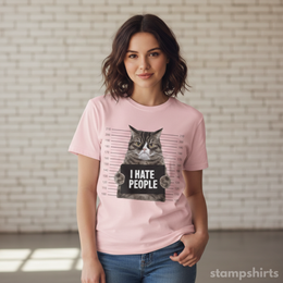I Hate People Cat Mugshot T-Shirt thumbnail 4