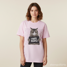 I Hate People Cat Mugshot T-Shirt thumbnail 2