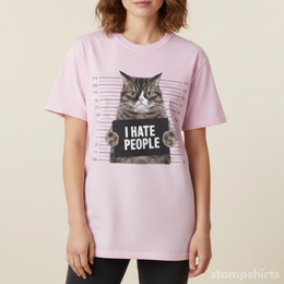 I Hate People Cat Mugshot T-Shirt thumbnail 1
