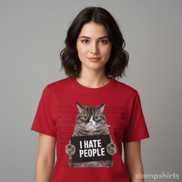 I Hate People Cat Mugshot T-Shirt thumbnail 5