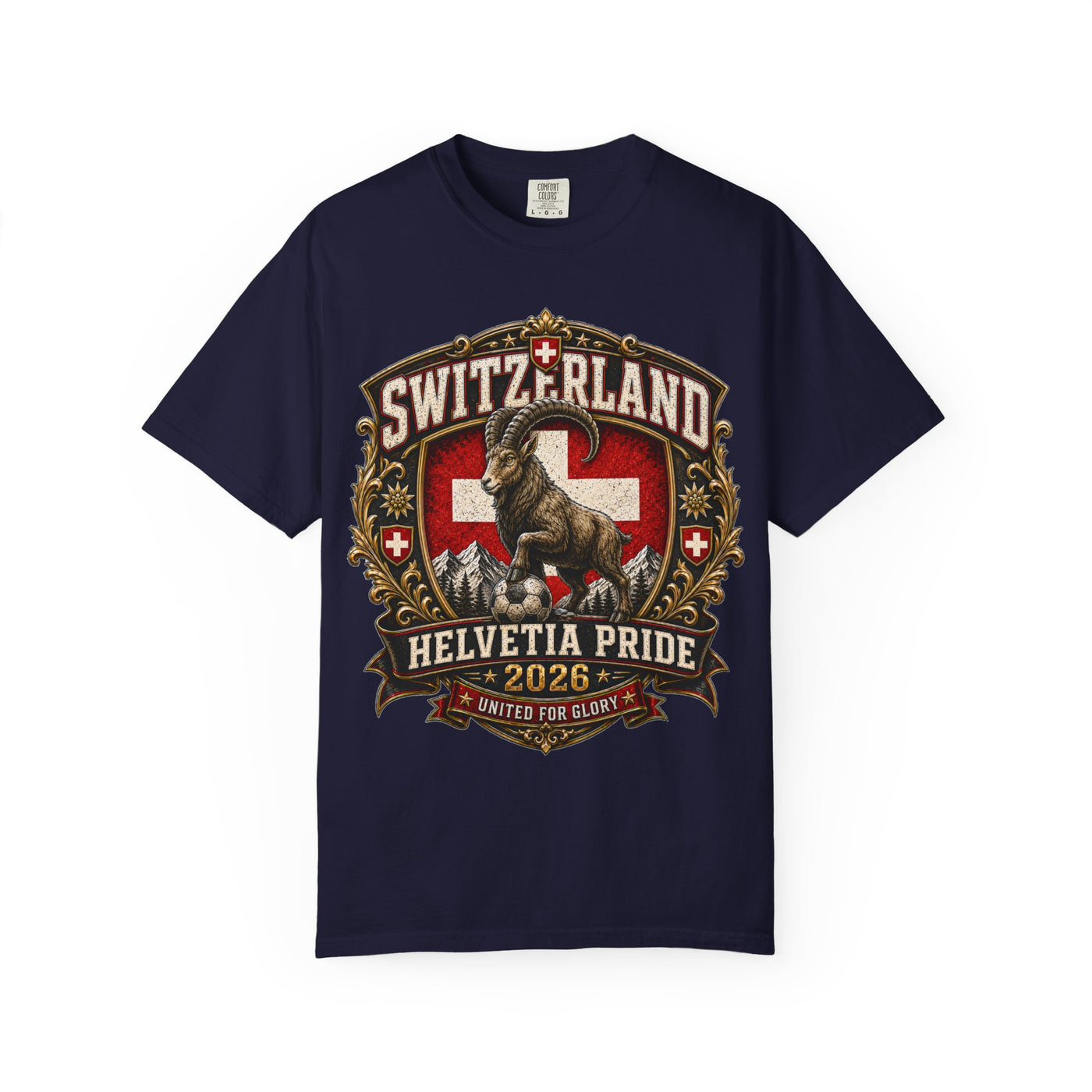Switzerland Helvetia Pride T‑Shirt – 2026 Swiss Crest Goat image 3