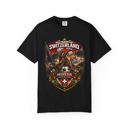 Switzerland Helvetia Shield T-Shirt — Alpine Ibex Vintage Travel Tee thumbnail 1