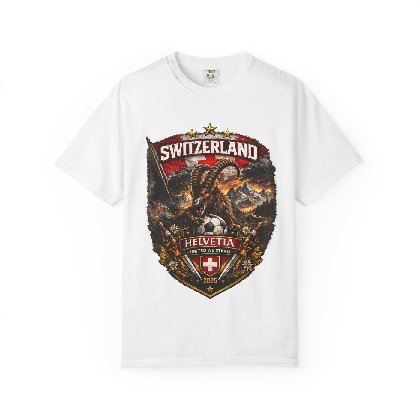 Switzerland Helvetia Shield T-Shirt — Alpine Ibex Vintage Travel Tee image 5
