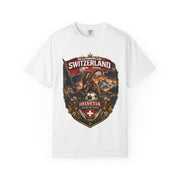 Switzerland Helvetia Shield T-Shirt — Alpine Ibex Vintage Travel Tee