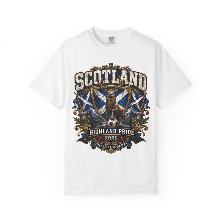 Scotland Highland Pride T-Shirt — 'United for Glory' 2026 Stag & Saltire Design