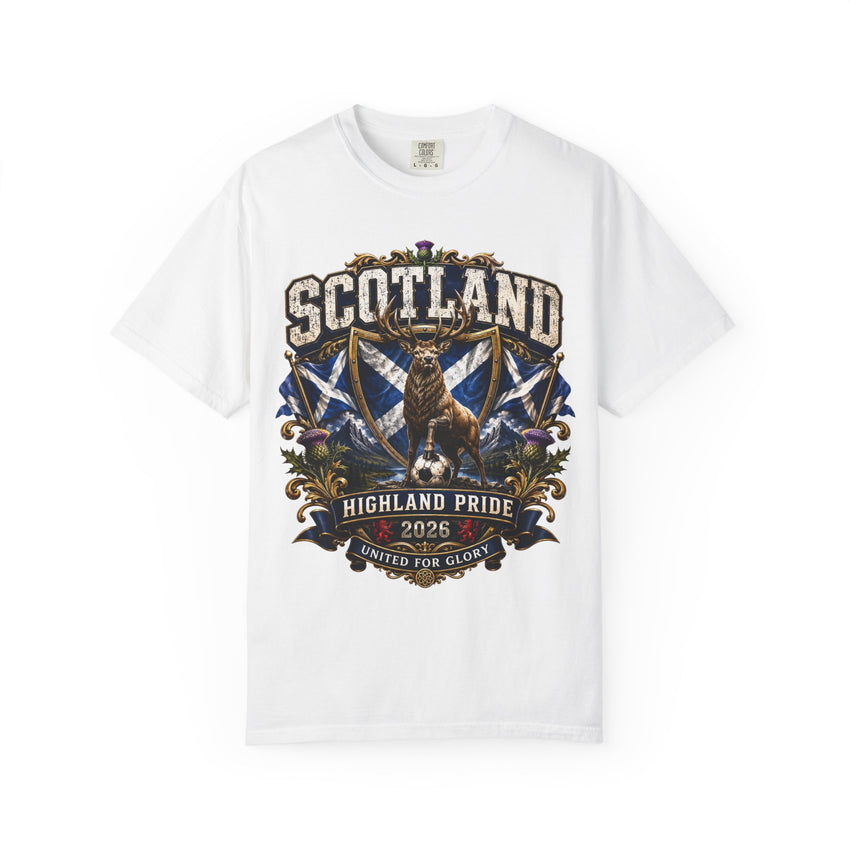 Scotland Highland Pride T-Shirt — 'United for Glory' 2026 Stag & Saltire Design