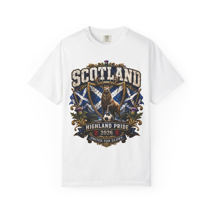 Scotland Highland Pride T-Shirt — 'United for Glory' 2026 Stag & Saltire Design