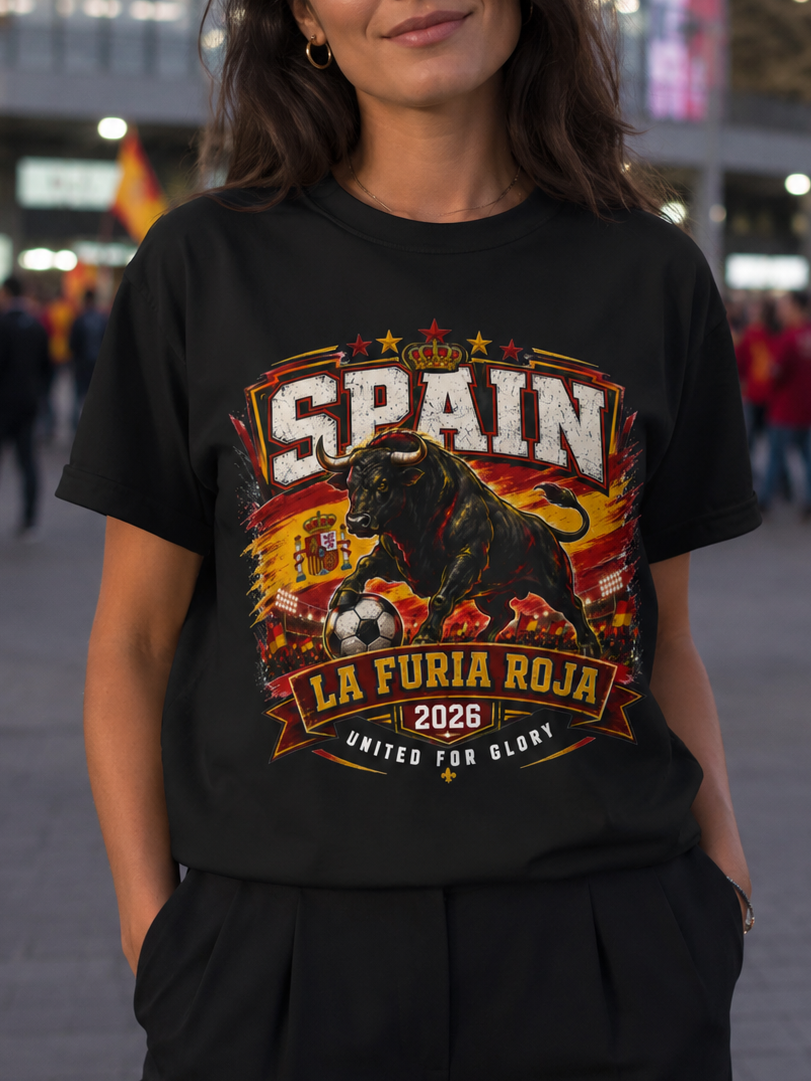 Spain La Furia Roja 2026 Bull Soccer T-Shirt