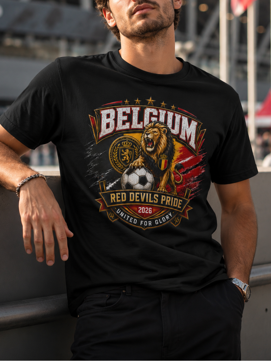 Belgium Red Devils Pride T-Shirt — Lion Soccer Fan Tee (United for Glory 2026)