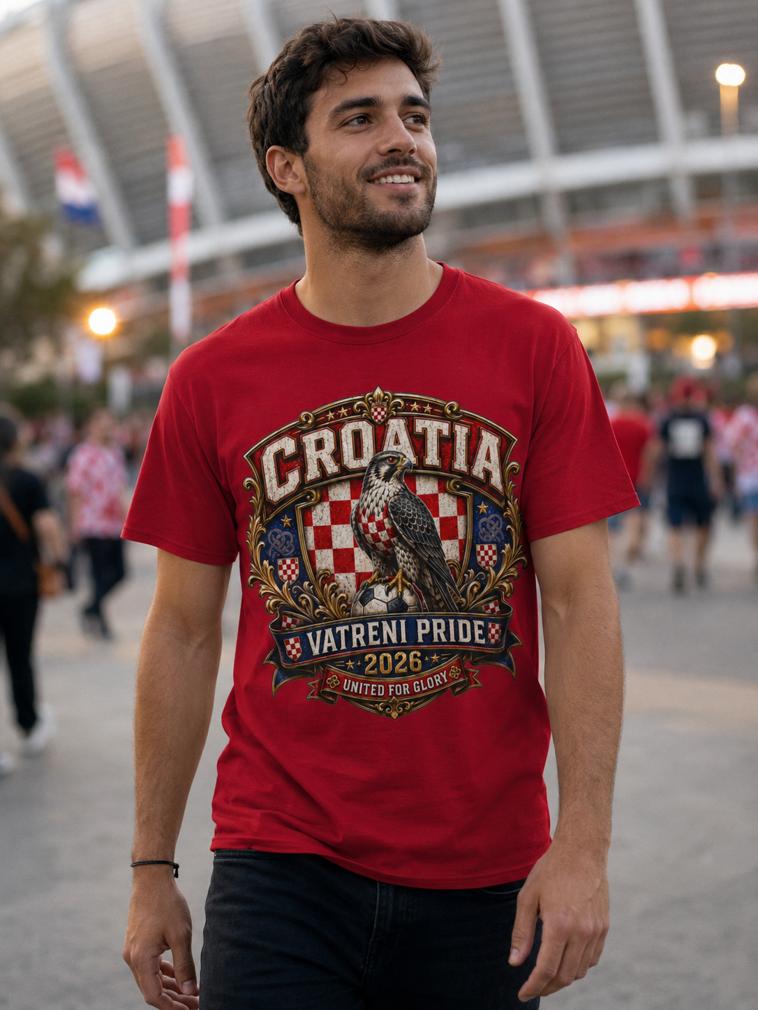 Croatia Vatreni Pride T-Shirt — 2026 Crest with Hawk & Checkerboard