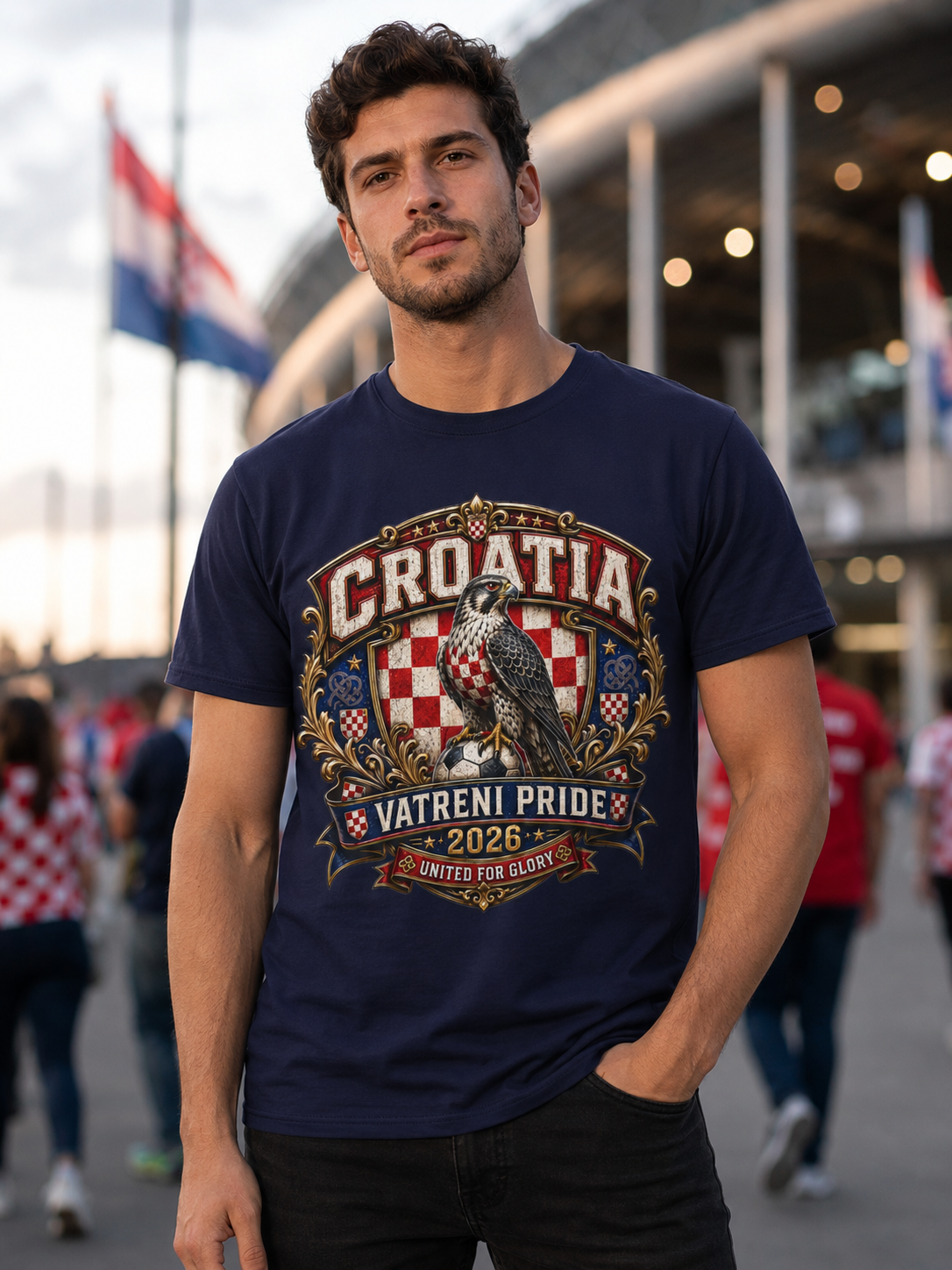 Croatia Vatreni Pride T-Shirt — 2026 Crest with Hawk & Checkerboard