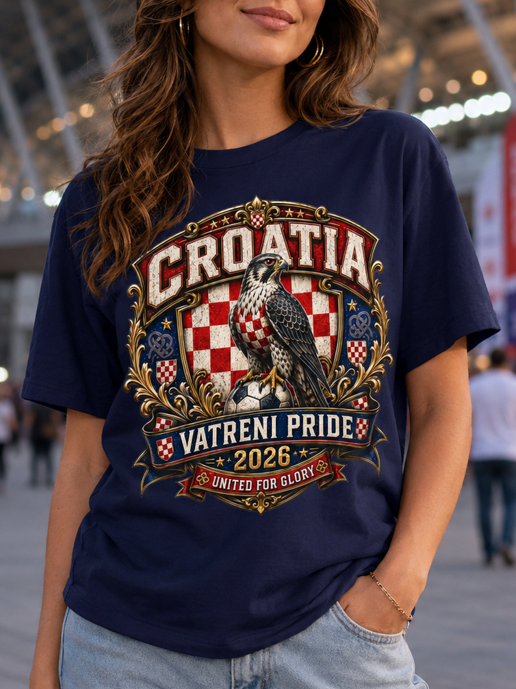 Croatia Vatreni Pride T-Shirt — 2026 Crest with Hawk & Checkerboard
