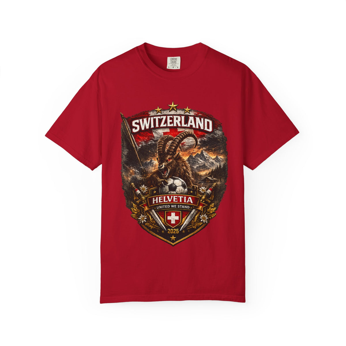Switzerland Helvetia Shield T-Shirt — Alpine Ibex Vintage Travel Tee