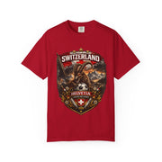 Switzerland Helvetia Shield T-Shirt — Alpine Ibex Vintage Travel Tee