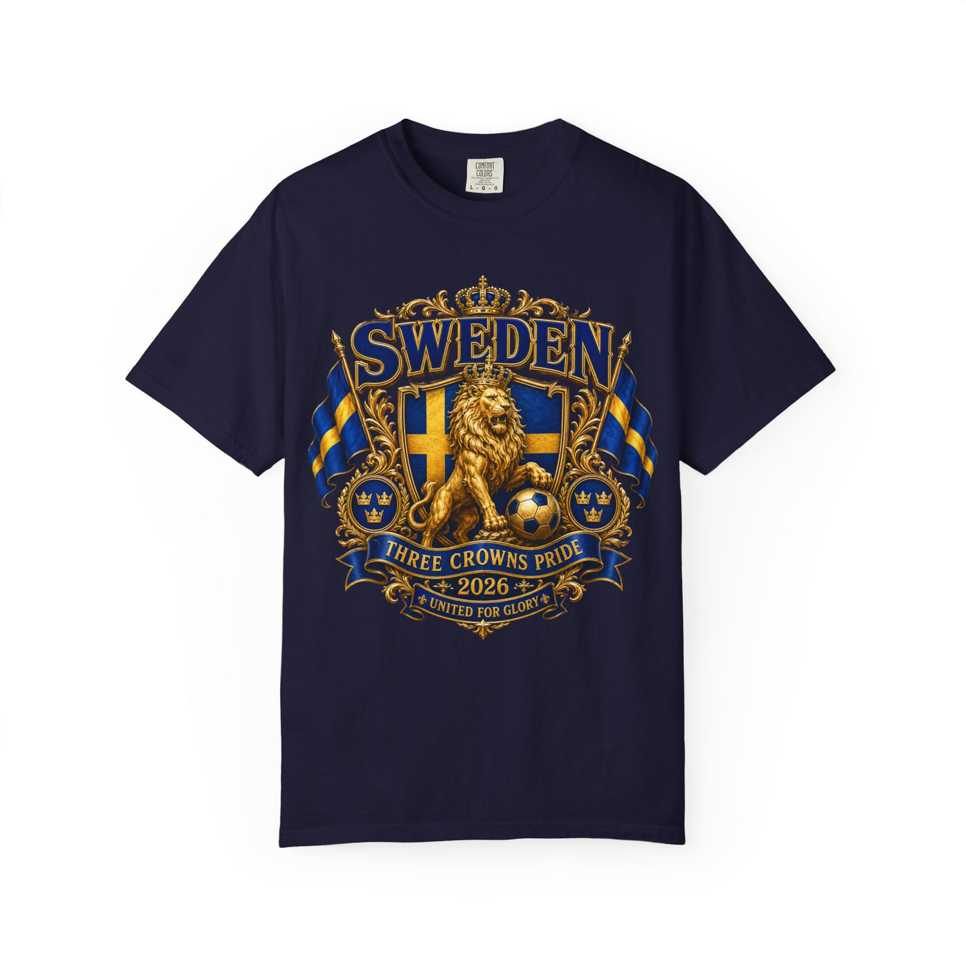 Sweden Lion Crest T-Shirt — Three Crowns Pride Soccer Fan Tee image 3