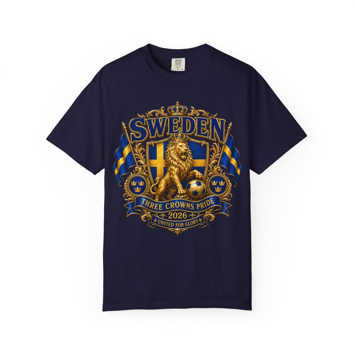 Sweden Lion Crest T-Shirt — Three Crowns Pride Soccer Fan Tee