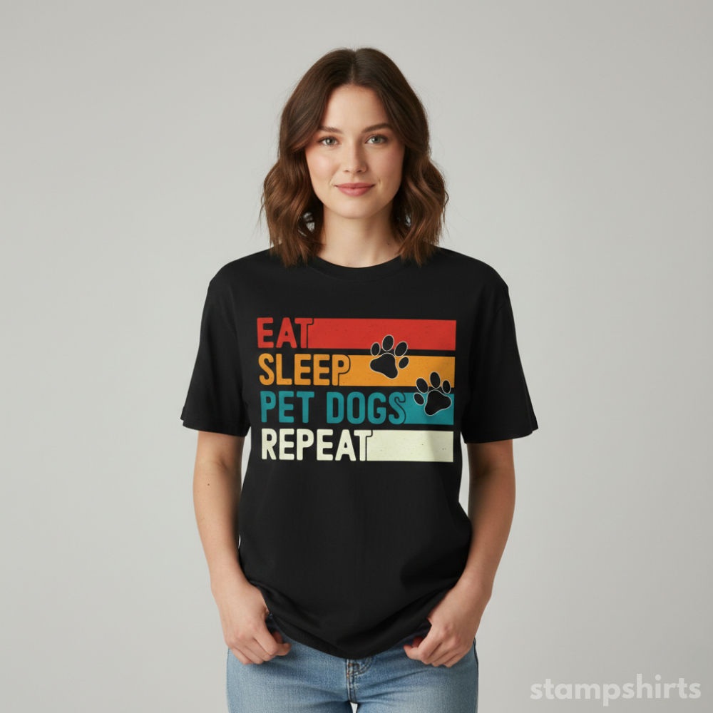 Eat Sleep Pet Dogs Repeat T-Shirt image 2