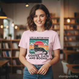 Coffee, Cats and Books T-Shirt thumbnail 3