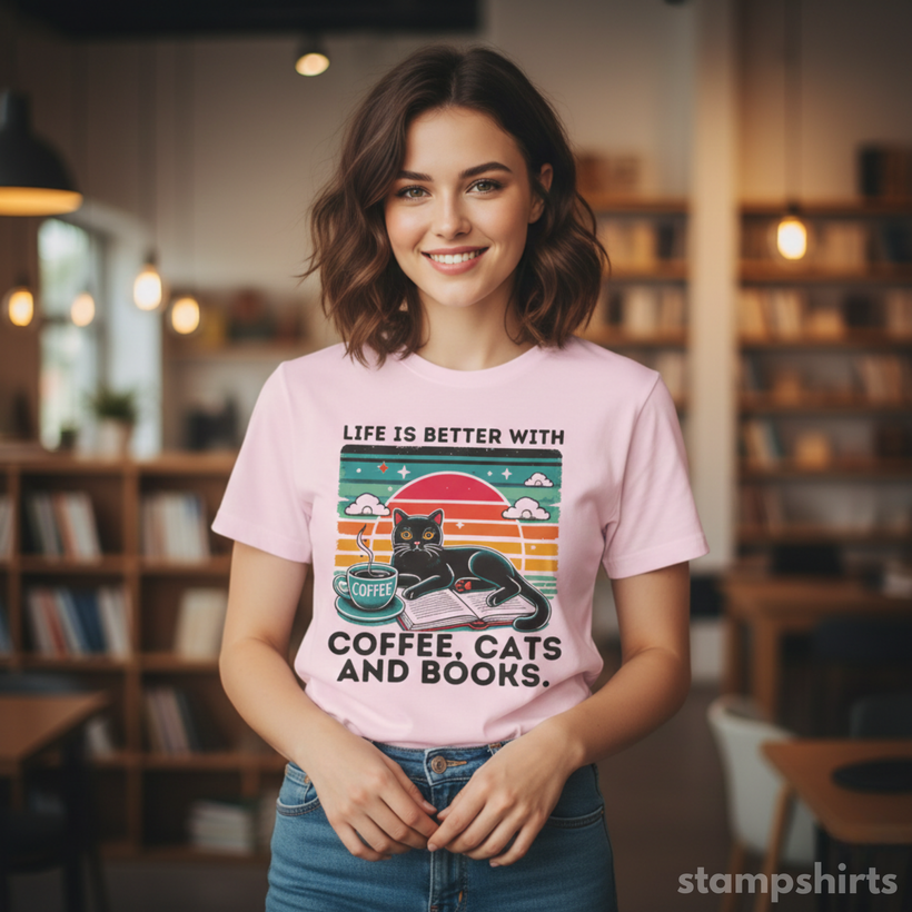 Coffee, Cats and Books T-Shirt — image 3 of 5