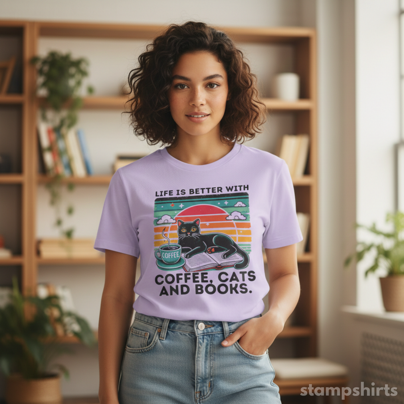 Coffee, Cats and Books T-Shirt image 2
