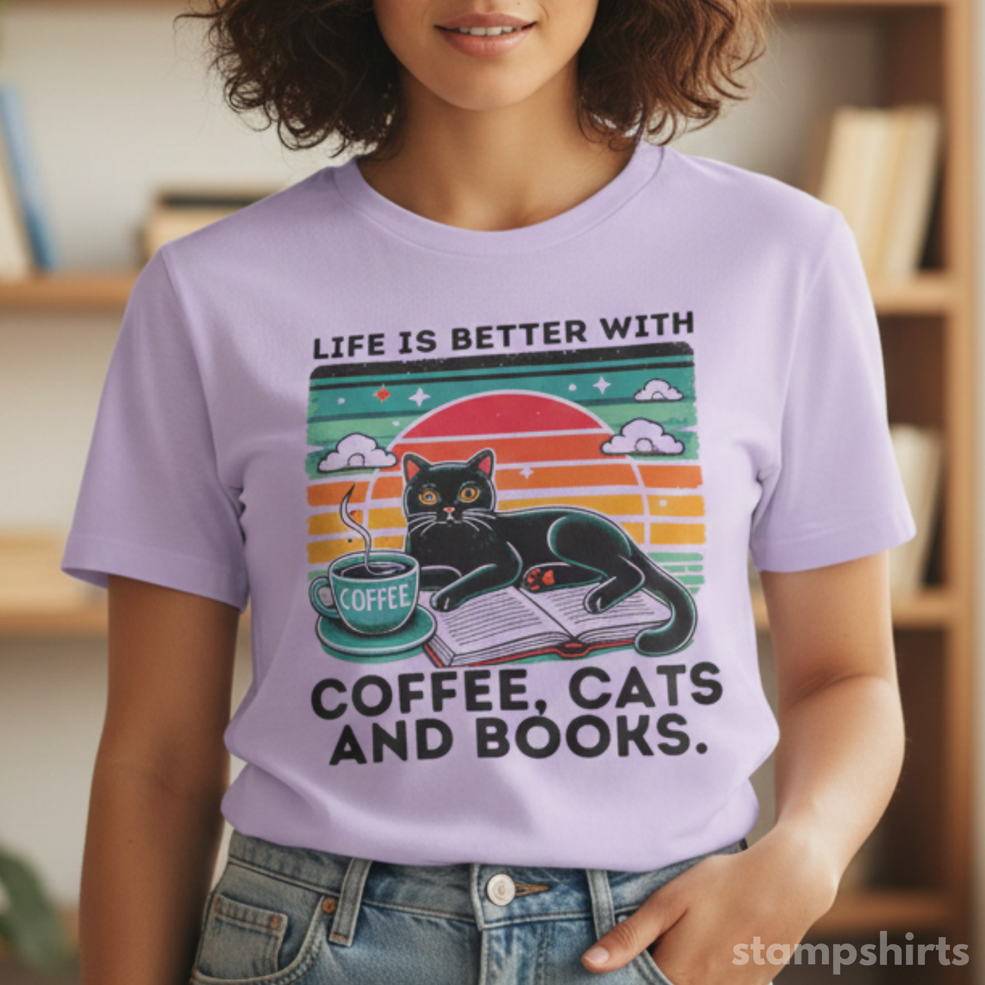 Coffee, Cats and Books T-Shirt image 1
