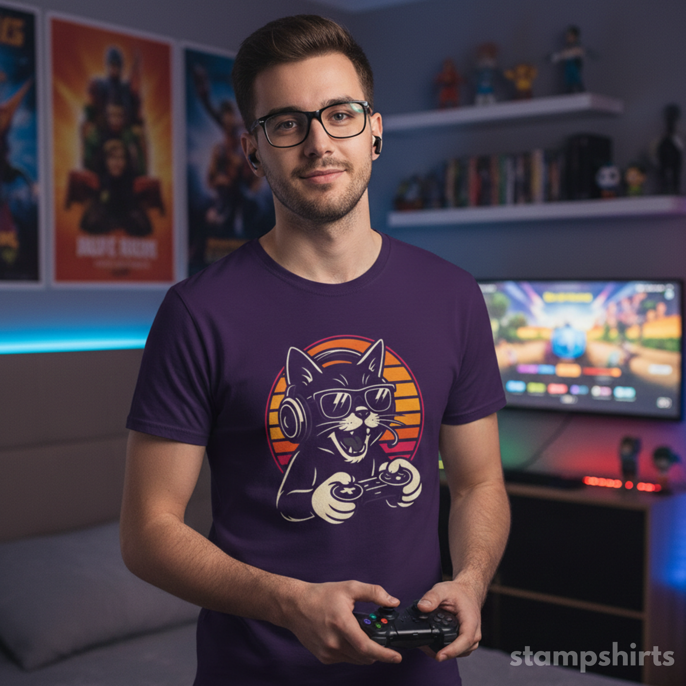 Retro Gamer Cat T-Shirt image 2