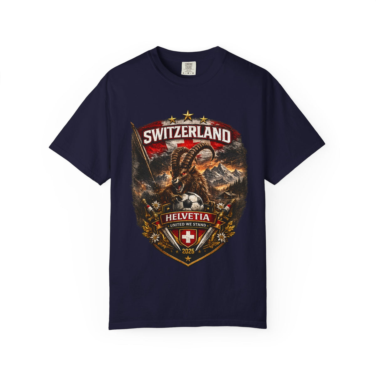 Switzerland Helvetia Shield T-Shirt — Alpine Ibex Vintage Travel Tee