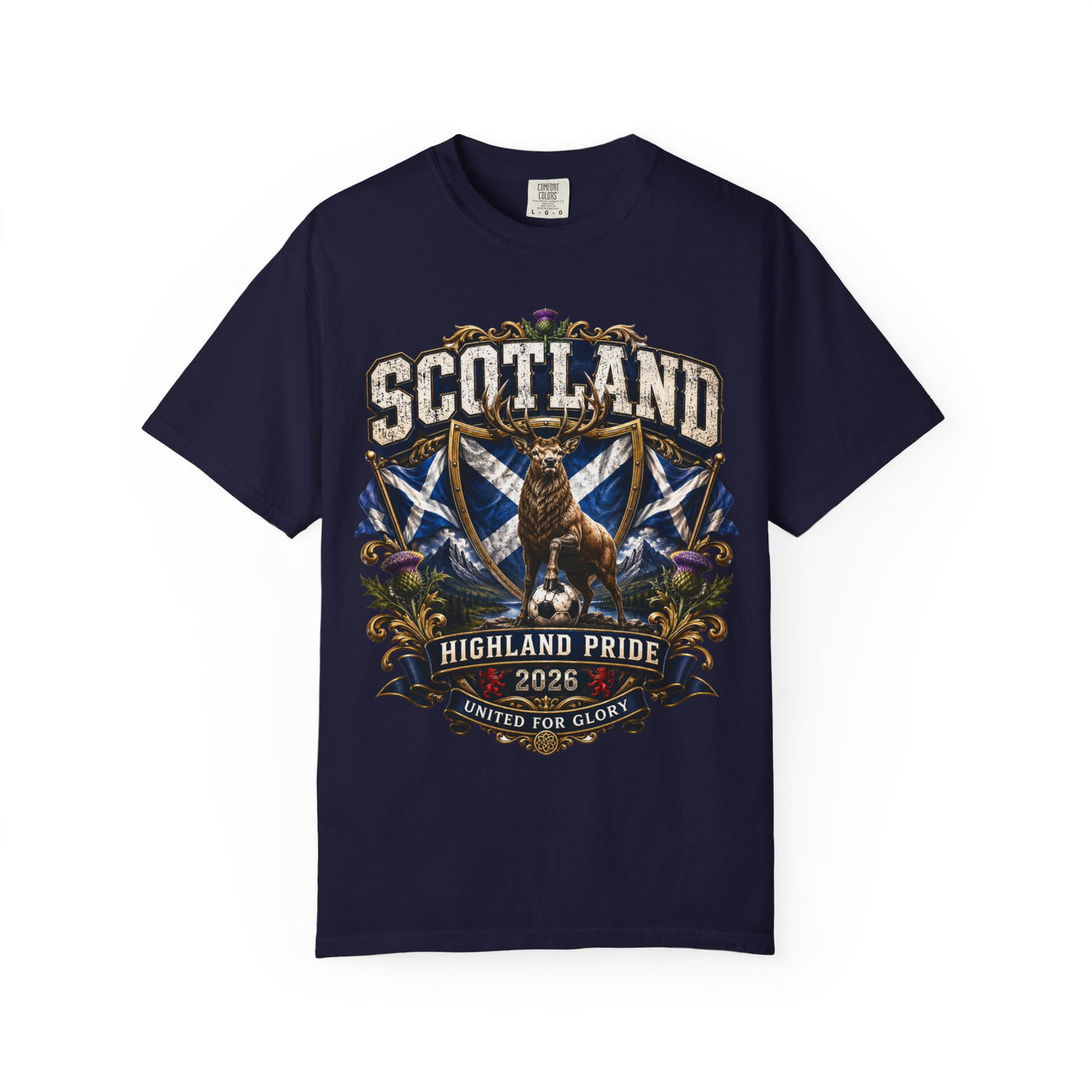 Scotland Highland Pride T-Shirt — 'United for Glory' 2026 Stag & Saltire Design image 3