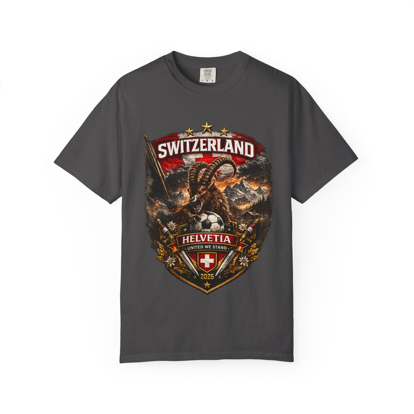 Switzerland Helvetia Shield T-Shirt — Alpine Ibex Vintage Travel Tee image 3