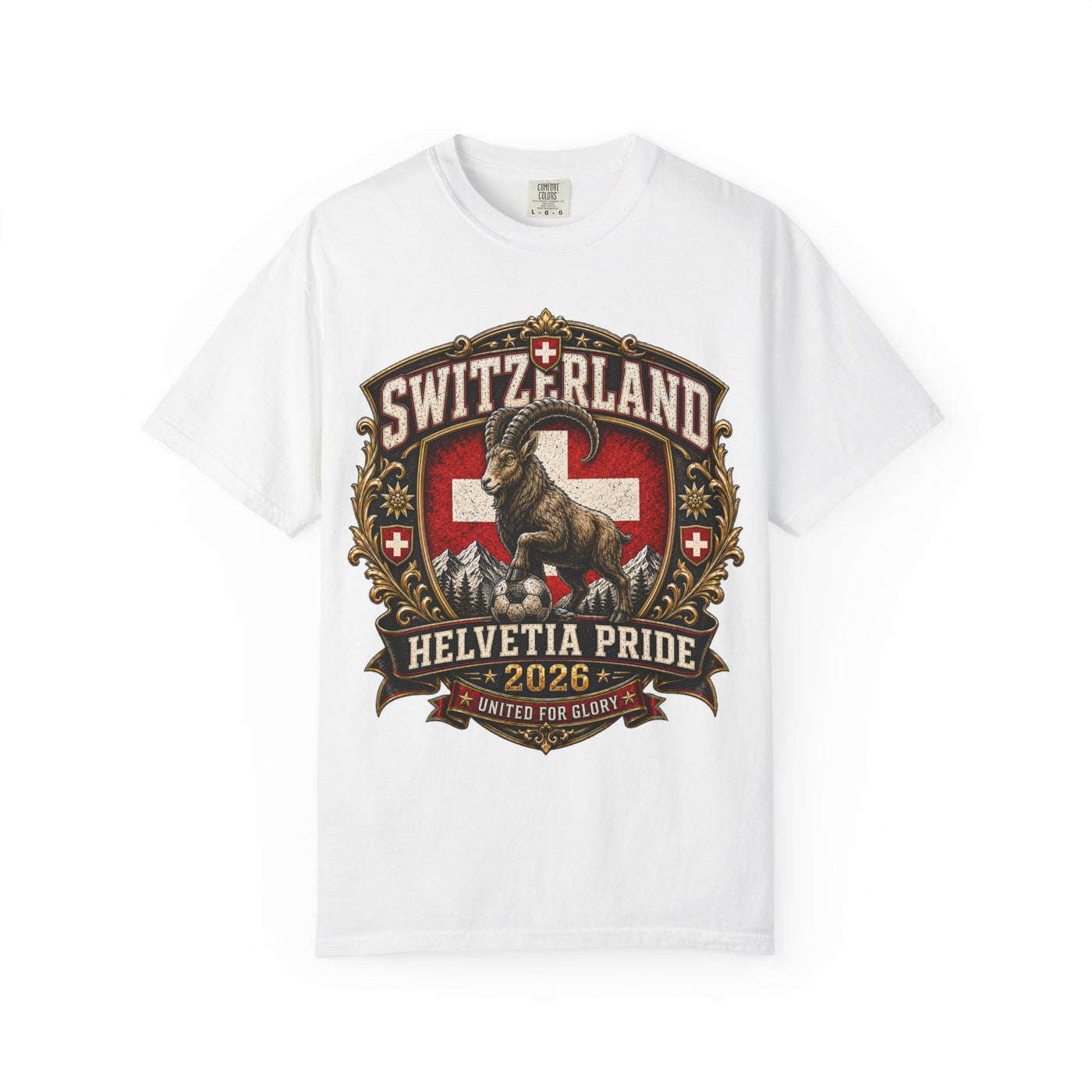 Switzerland Helvetia Pride T‑Shirt – 2026 Swiss Crest Goat image 4