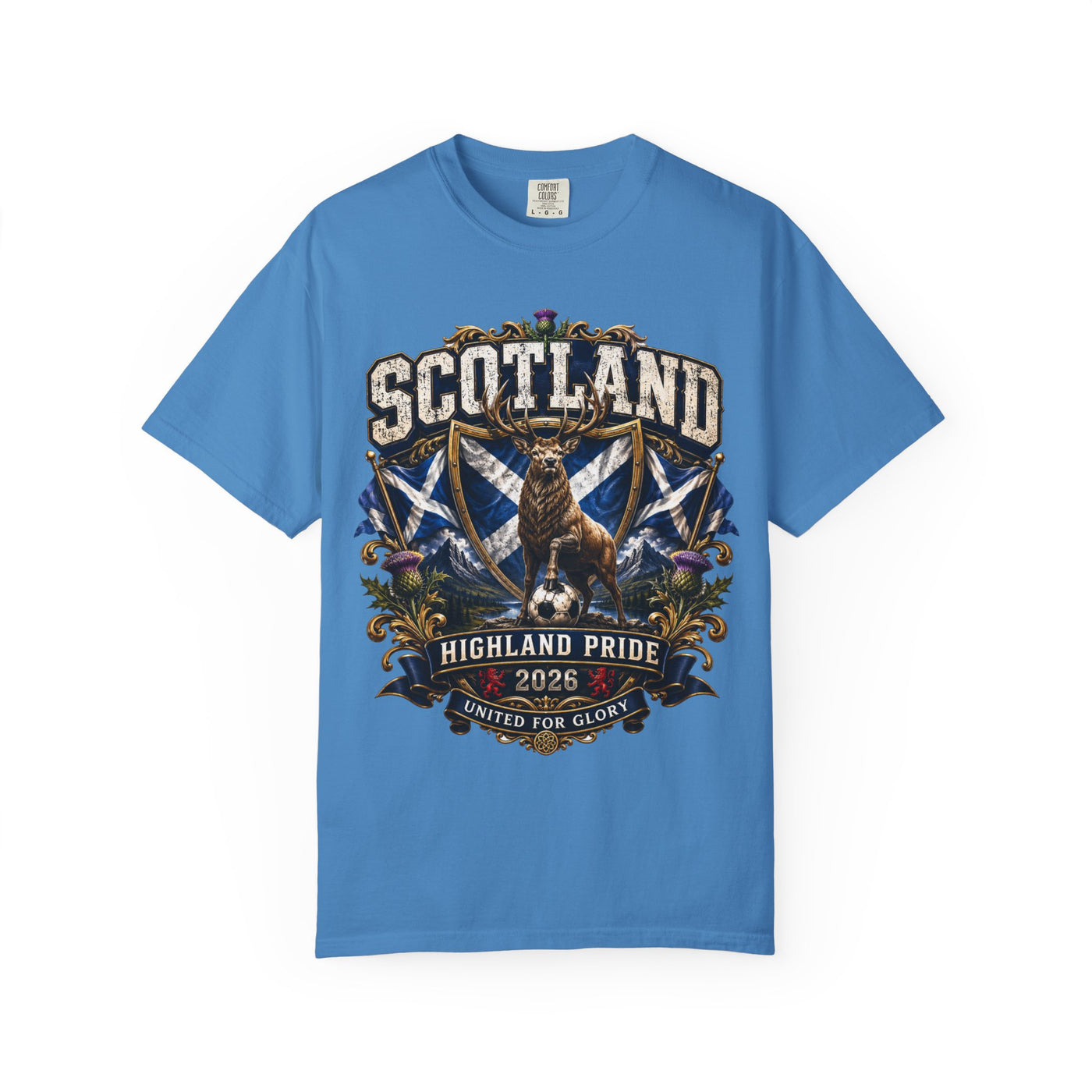 Scotland Highland Pride T-Shirt — 'United for Glory' 2026 Stag & Saltire Design image 2