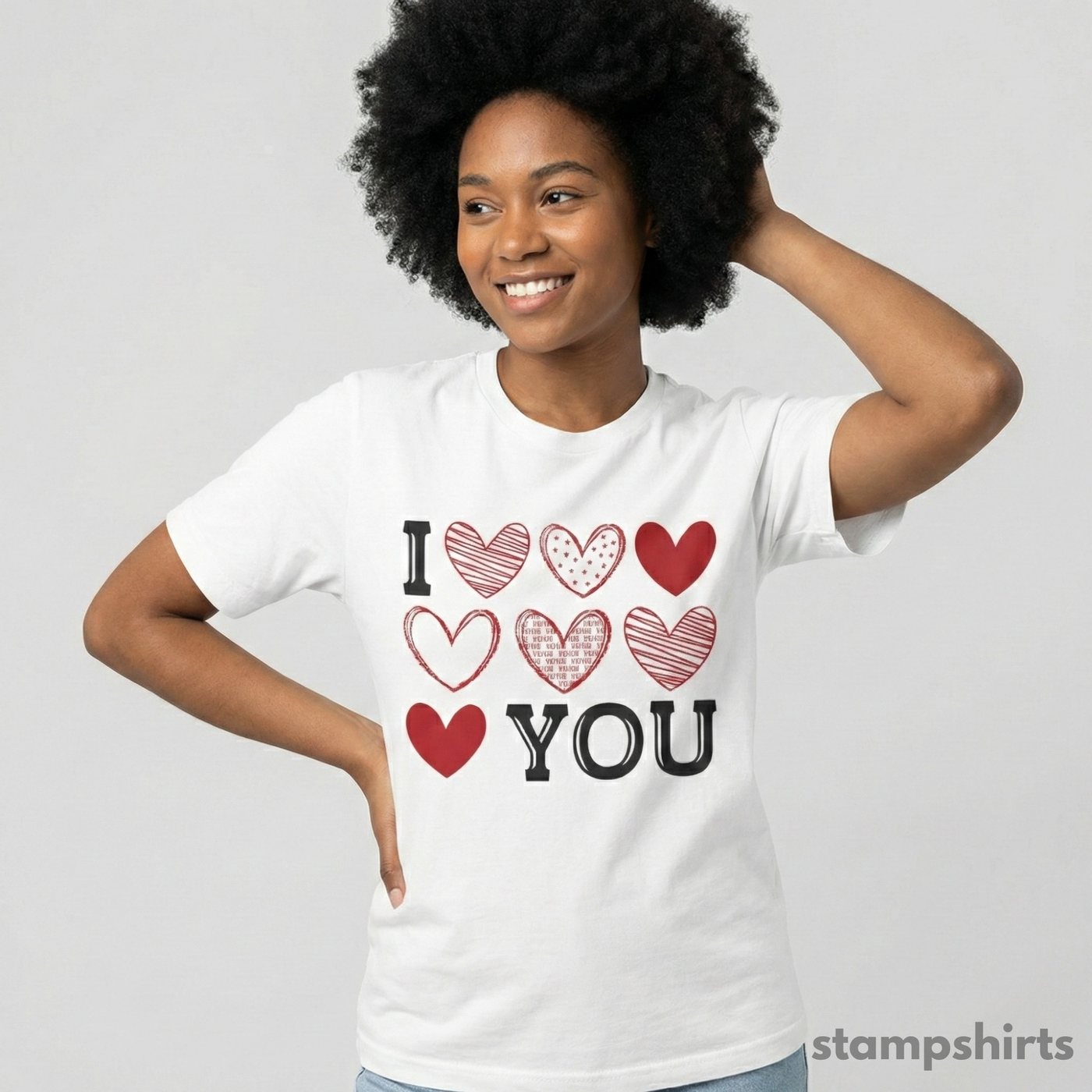 I Love You Heart Pattern T-Shirt image 2