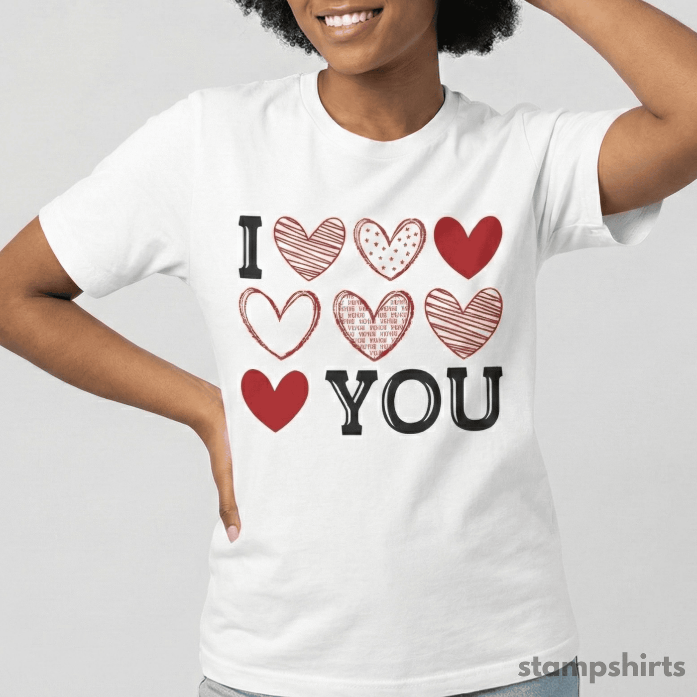 I Love You Heart Pattern T-Shirt image 1