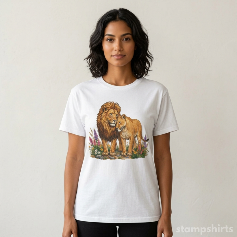Majestic Lion & Lioness Floral T-Shirt — image 6 of 7