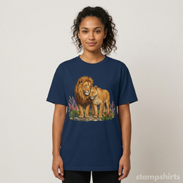 Majestic Lion & Lioness Floral T-Shirt thumbnail 4