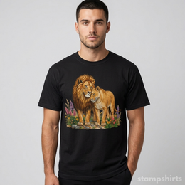 Majestic Lion & Lioness Floral T-Shirt thumbnail 3
