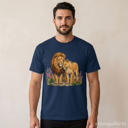 Majestic Lion & Lioness Floral T-Shirt thumbnail 5