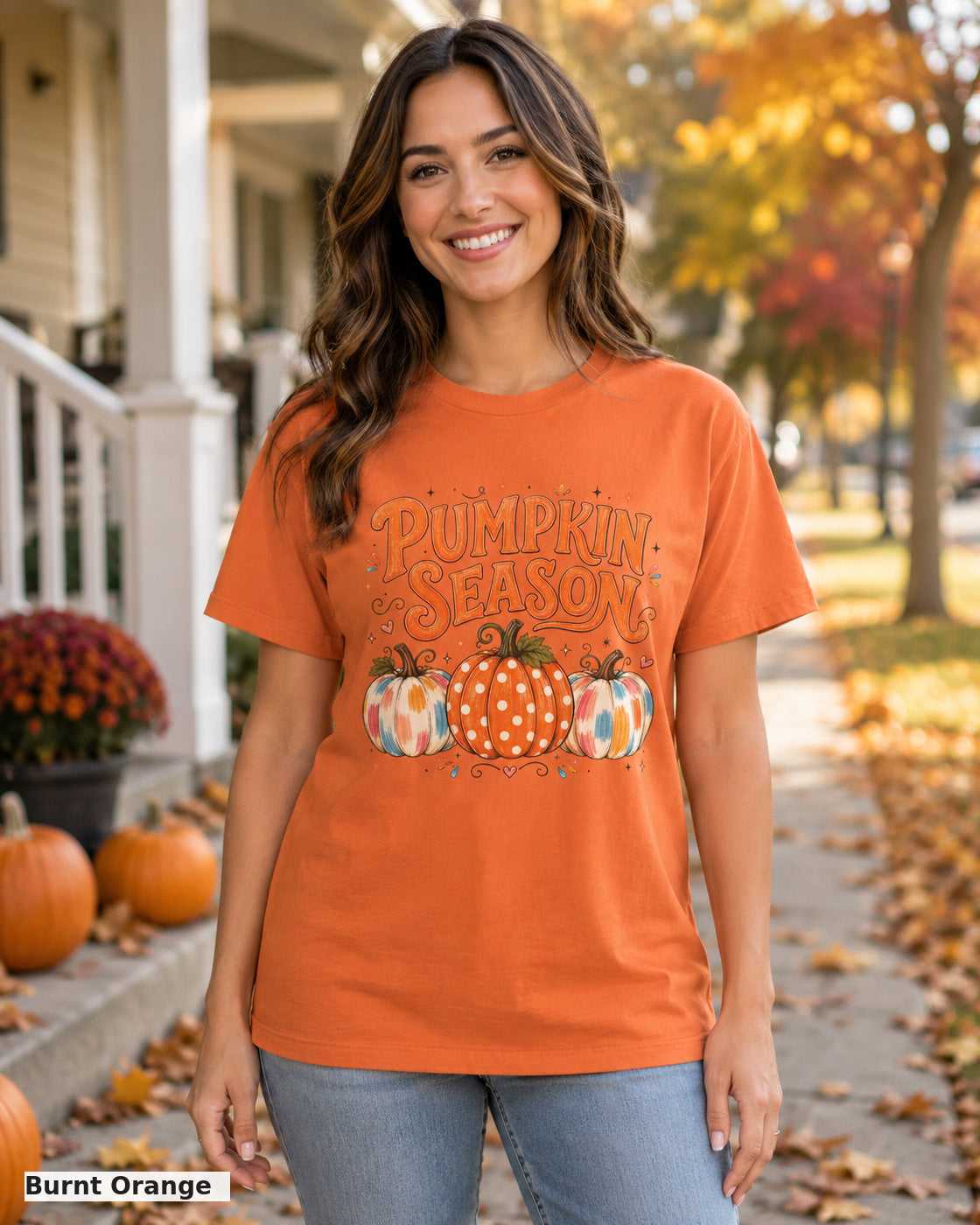 Pumpkin Season T-shirt — Bella Canvas 3001 — Burnt Orange