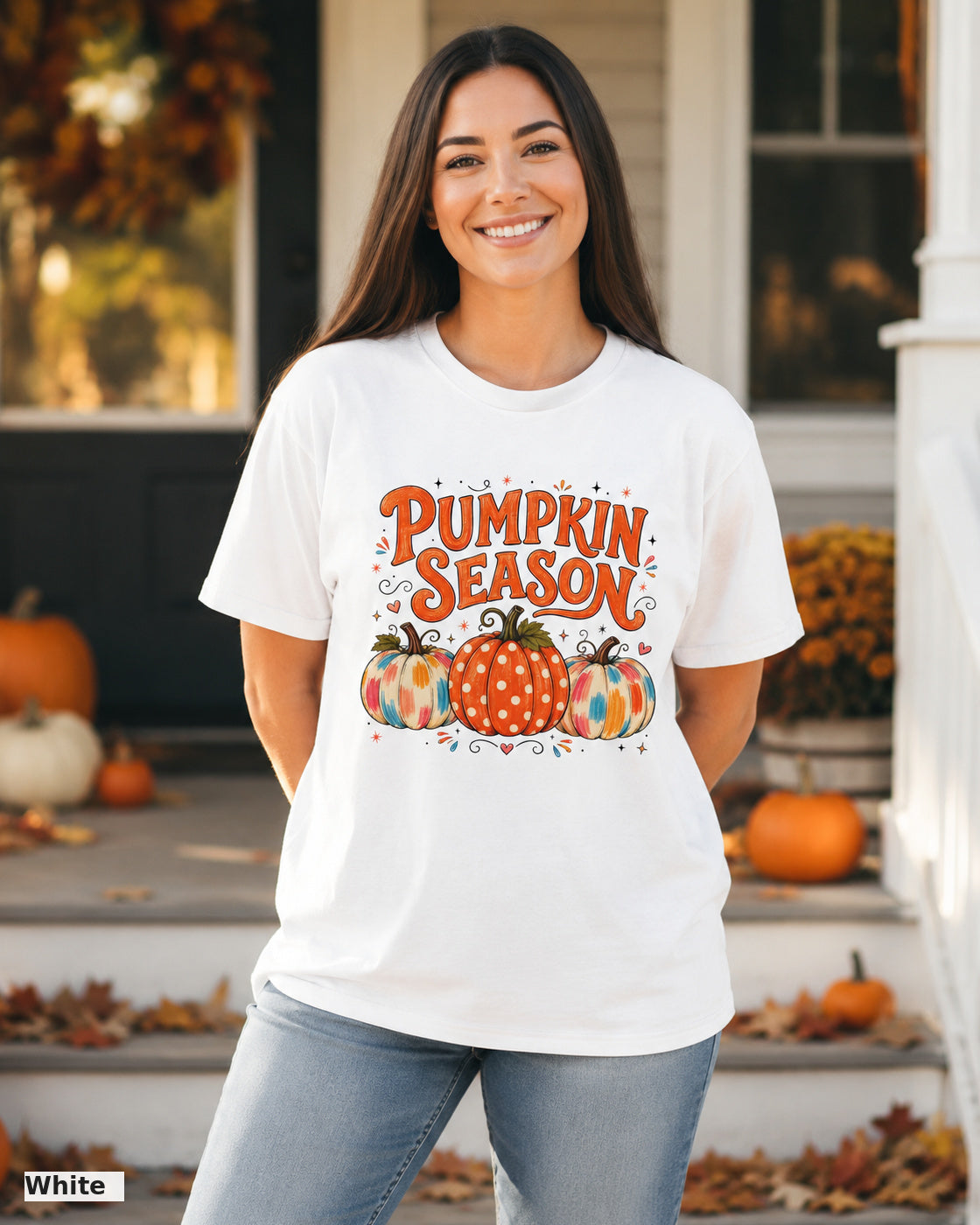 Pumpkin Season T-shirt — Bella Canvas 3001 — White