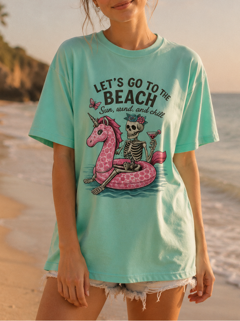 Let’s Go to the Beach Sun, Sand & Skull Graphic T-Shirt