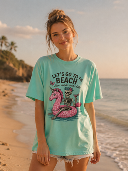 Let’s Go to the Beach Sun, Sand & Skull Graphic T-Shirt thumbnail 2