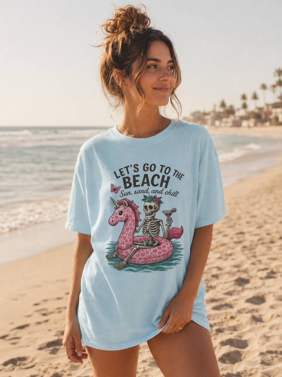 Let’s Go to the Beach Sun, Sand & Skull Graphic T-Shirt